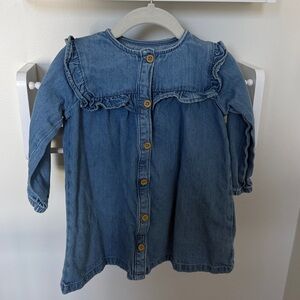 Light Blue Denim Button-Front Baby Dress